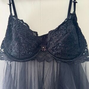 Vintage Intimate Attitudes Lingerie Women's 3X Black Babydoll Sexy Sheer Nightie